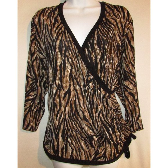 Carol Rose Animal Print Splice Front Knit Top Sz 2X - Picture 1 of 5